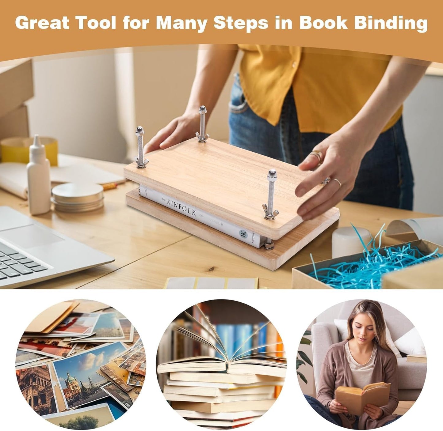 Book Press, Wooden Book Press Bookbinding, Portable Binding Press for Bookbinding, Binding Supplies for DIY Bookbinding Easy Assemble