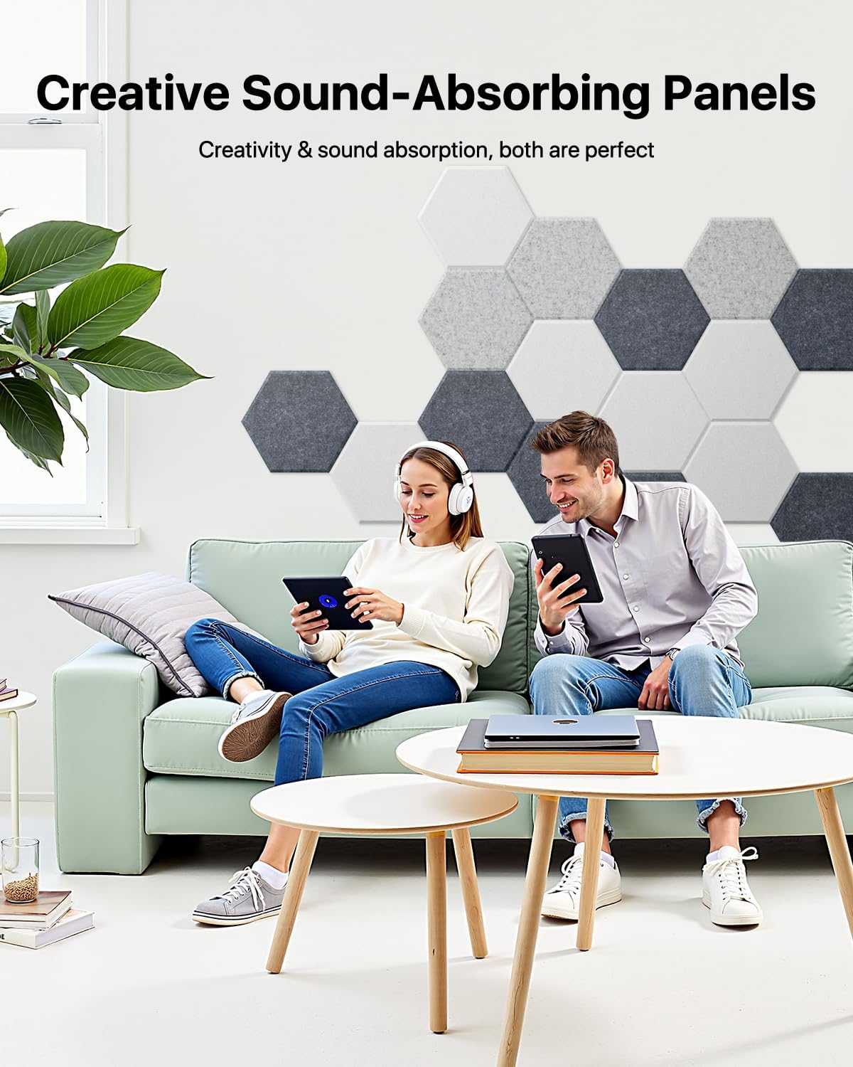 18 Pack Hexagon Acoustic Panels, Self-Adhesive Soundproof Wall Panels, High Density Acoustic Wall Panels, Sound Proofing Panels for Walls, Office, Reccording Studio, Ceiling 12" X 10" X 0.4" Black