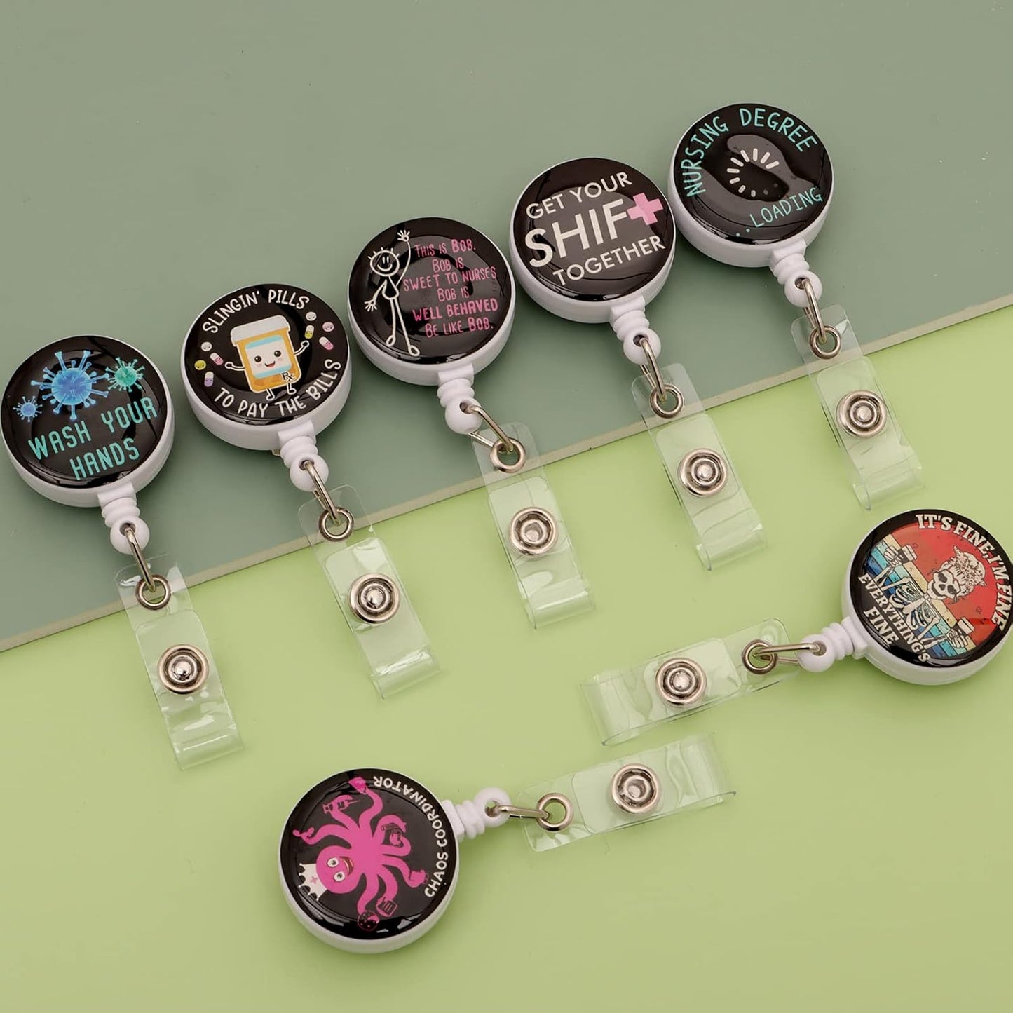 15pcs Nursing Student Must Haves Badge Reels Retractable Badge Holders,Id Badge Holder Retractable Clip,Funny Badge Reel Cute Badge Reel Retractable Lanyards for Id Badges,Nurse Accessories for Work