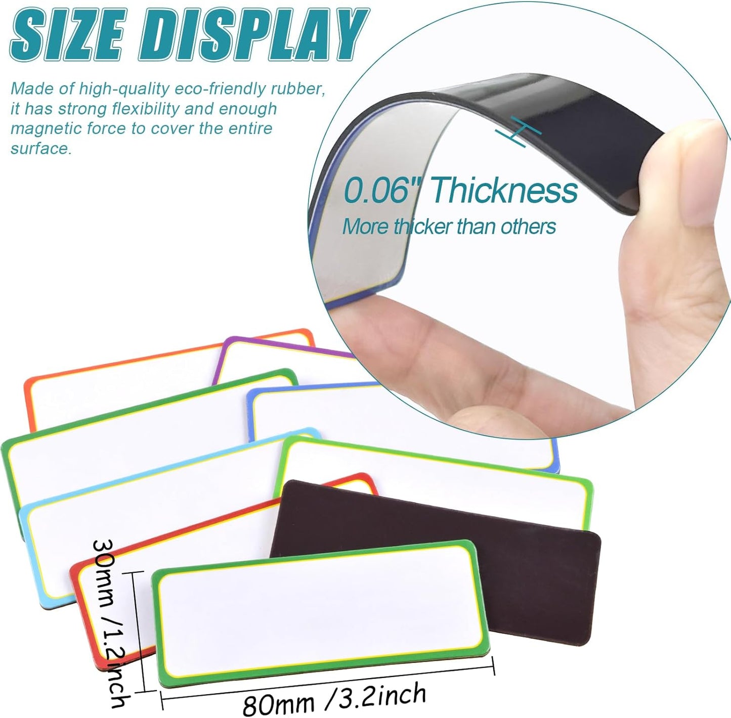 80 Pack Magnetic Dry Erase Labels 8 Colors 3.2"x1.2" Magnetic Labels Reusable Strips for Classroom, Office, Cabinet, Write On Magnets Sticker Writable Erasable Name Tags for Fridge