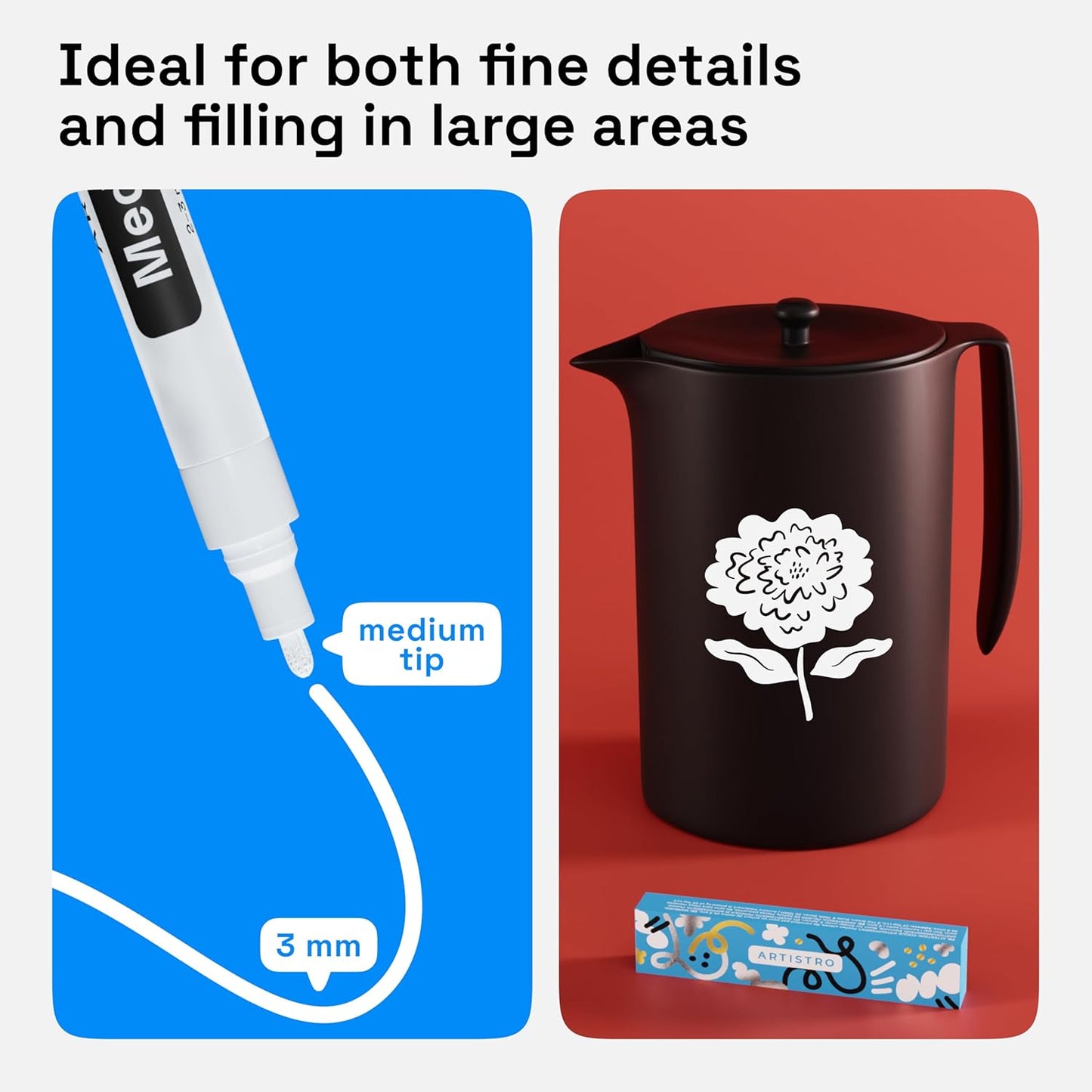 ARTISTRO 2 White Acrylic Paint Markers - 3mm Medium-Tip Paint Pens - Perfect for Crafting, Art Projects, & More