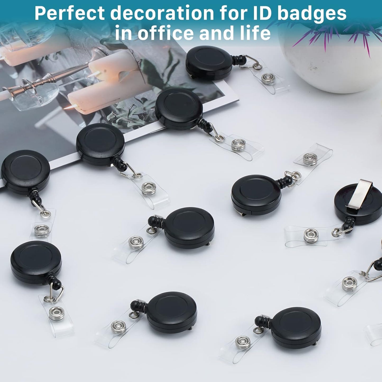 50 Pack Retractable Badge Reels,Retractable Badge Holder Reels with Belt Clip,Badge Reel Clips Holder for Hanging ID Card Key Chain Doctor Nurse Teachers Students Office Workers (Black)