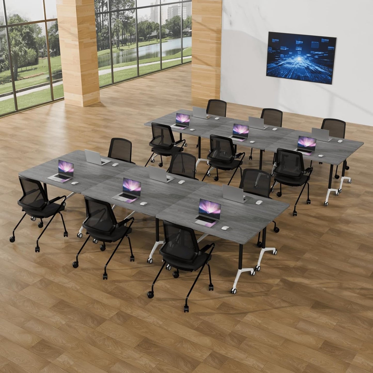 Conference Room Table with Flip-Top Design for Dynamic Meetings, Business Table Computer Desk with Heavy-Duty Frame,Foldable Seminar Meeting Tables for Home Office (4, B, 55.1IN)