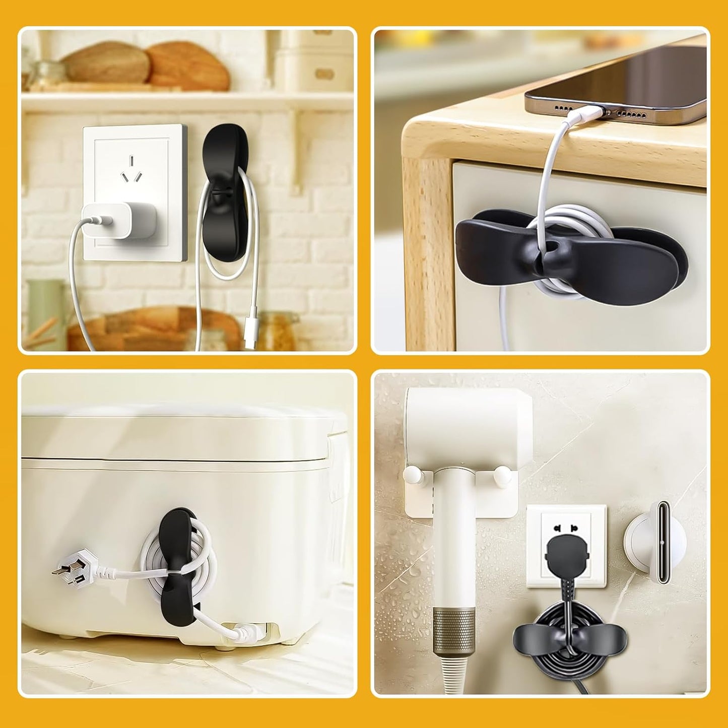 8 Pack Cord Organizer - Black Appliance Cord Organizer, Cord Wrapper and Holder for Kitchen Appliances