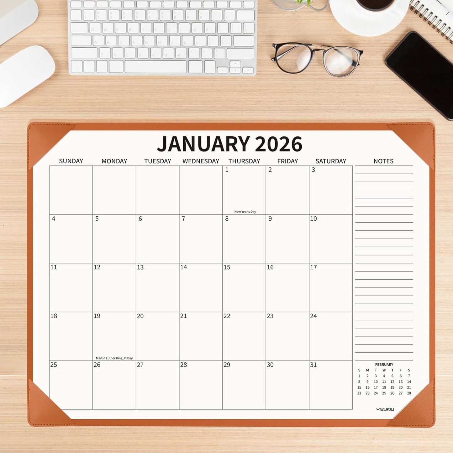 Desk Calendar 2025-2026 with Desktop Mat, 22x17 inch Large Desk Pad Calendar July 2025 to December 2026, Big Desk Planner for Home Office and School, Brown