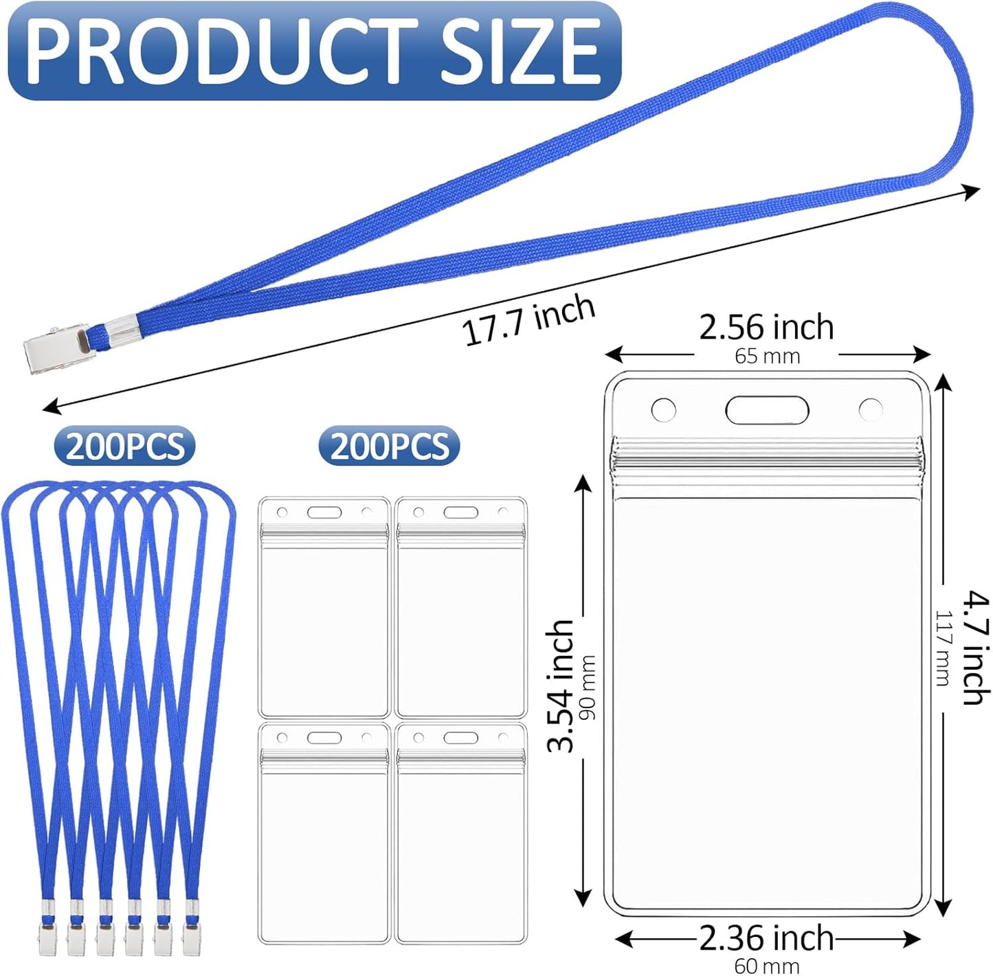 400 Pack Neck Lanyard Bulk with ID Card Holder Lanyards for ID Badges Vertical Name Badge ID Card Holders Flat Neck Lanyards with Clip for Nurses Teacher Students, Blue