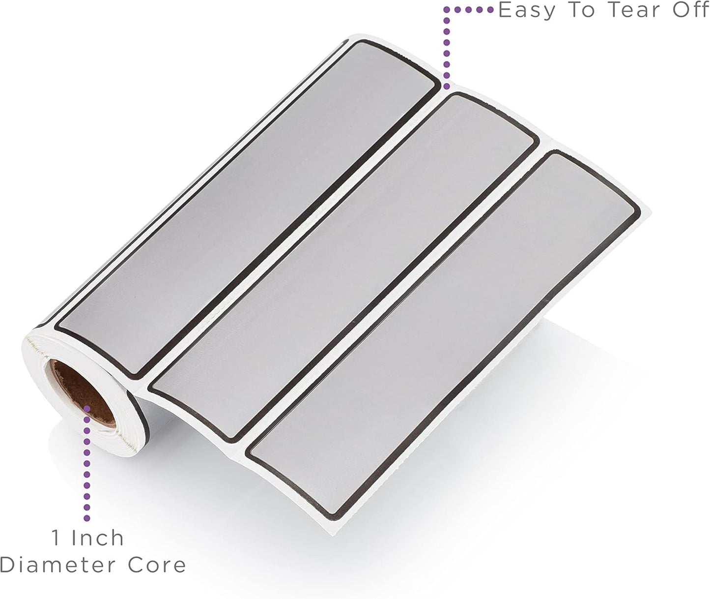 Carstens Adhesive Sticker Labels, 5 3/8” x 1 3/8”, Binder Labels for 1.5” – 4” Ring Binder Spines, Silver, Roll of 200