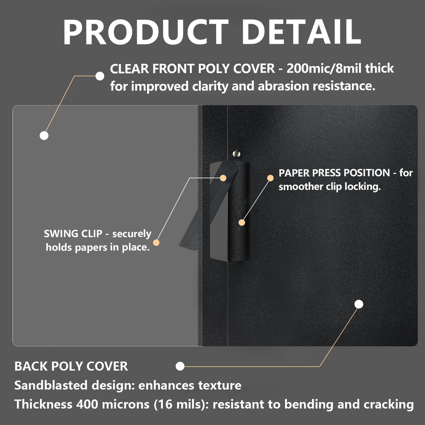 TOTiyea 25 Pack Clear Report Covers with Swing Clip, File Folder with Swing Clip, 30 Sheets Capacity, Slide Locking Report Covers, Letter Size (Black, 25 Pack)