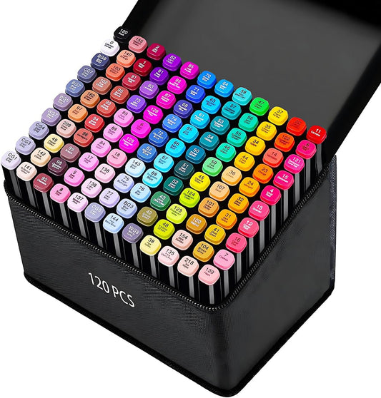 120 Colors Alcohol Markers, Dual Tip Permanent Art Markers with Black Suitcase, For Adults Coloring, Sketching, Card Making and DIY Patinting