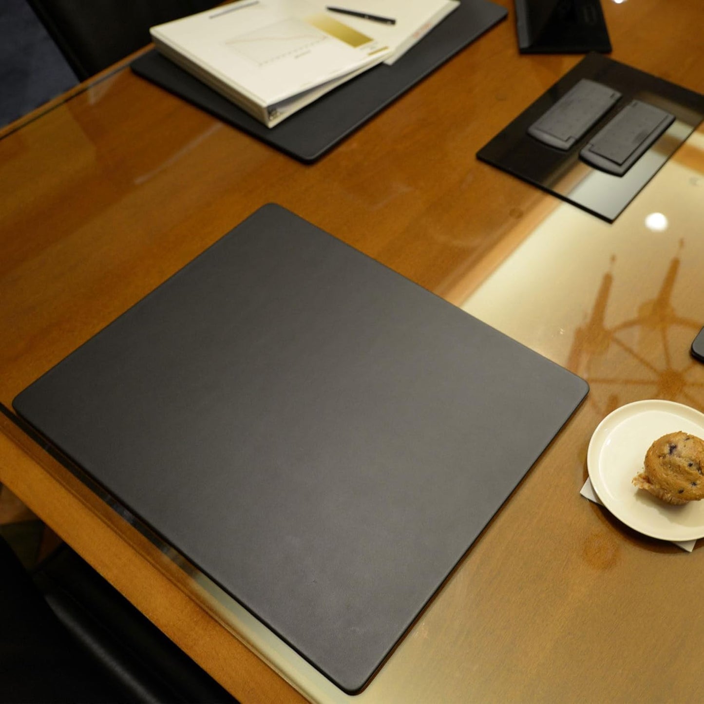 Dacasso Black Leatherette 20" x 16" Luxury Conference Table Pad - Desk Blotter for Writing - Boardroom Organization & Executive Desk Decor