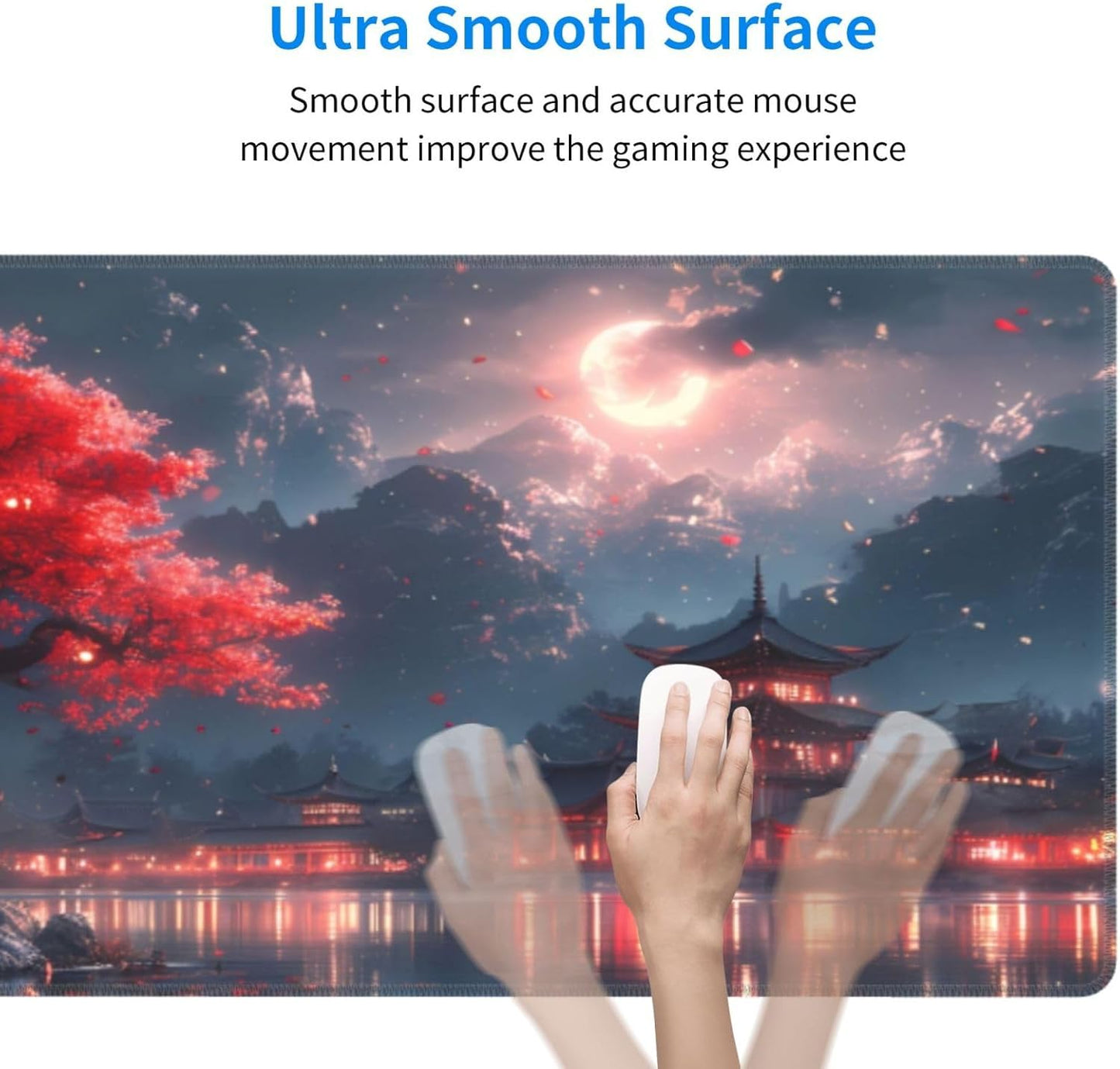 Gaming Mouse Pad Desk Pad,Extended Big Mouse Pad,31.5x11.8 Inch Long Computer Keyboard Mouse Mat Mousepad with 3mm Non-Slip Base and Stitched Edge for Gaming and Office… (Night Lake)