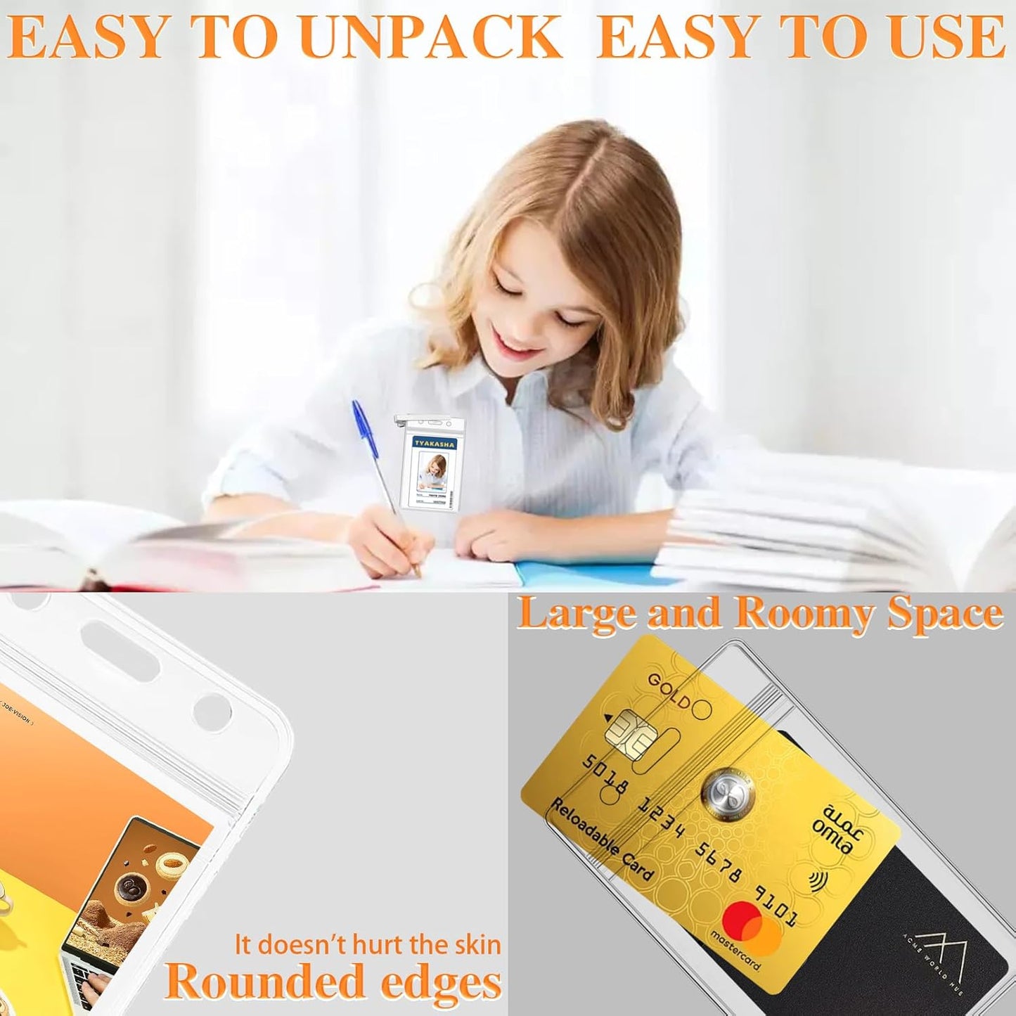 250 Pack Name ID Badge Holder-Plastic Badge Holder for Lanyard, Vertical Extra Thick 3.9" x 2.7" Waterproof Name tag Holder for School/Office/Hospital/Exhibition/Party/Cards Credit Card