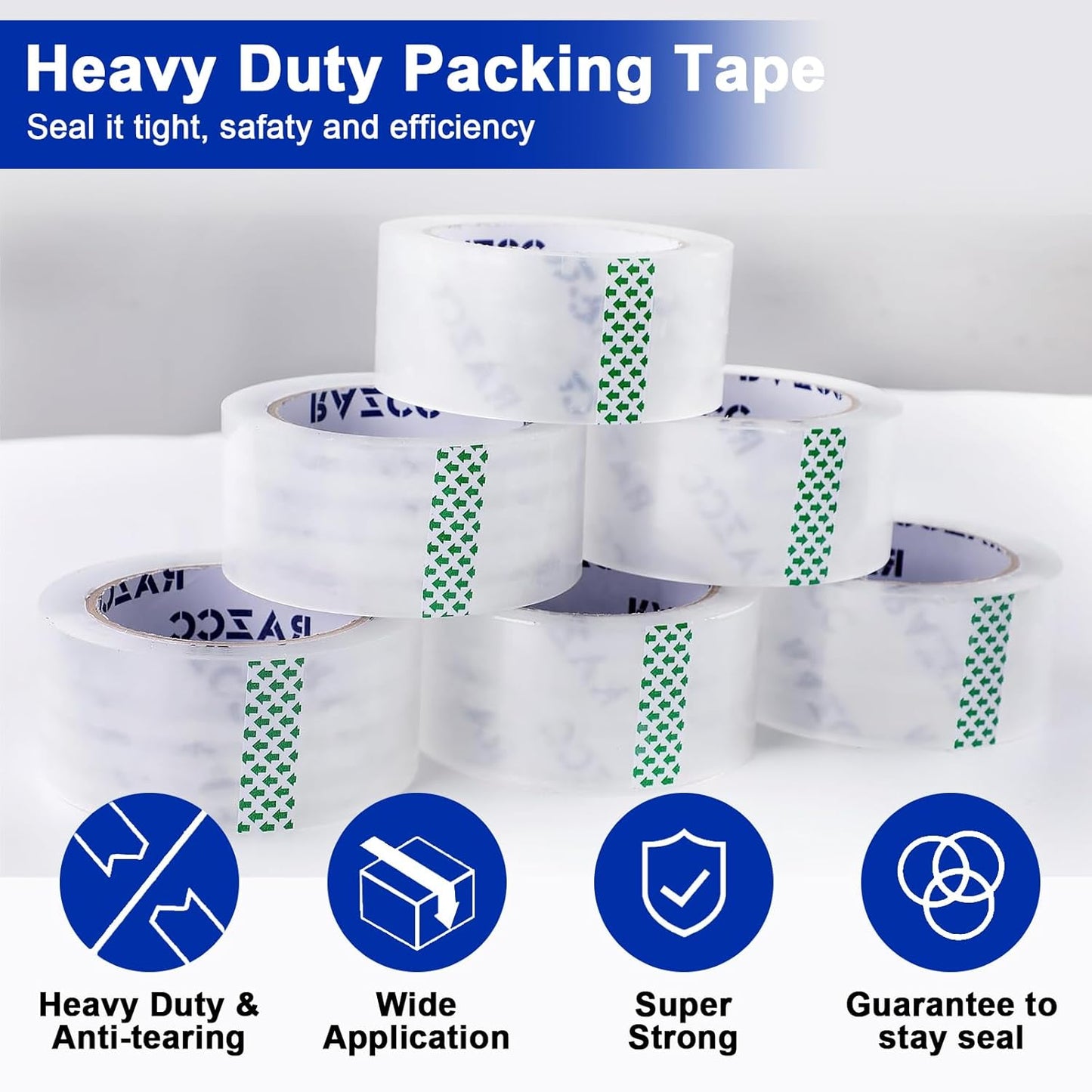 Clear Packing Tape, 36 Rolls Heavy Duty Packaging Tape with Dispensers for Packing Shipping Moving and Sealing, Thicker Packing Tape-2" x 65 Yards Per Roll, 2340 Total Yards