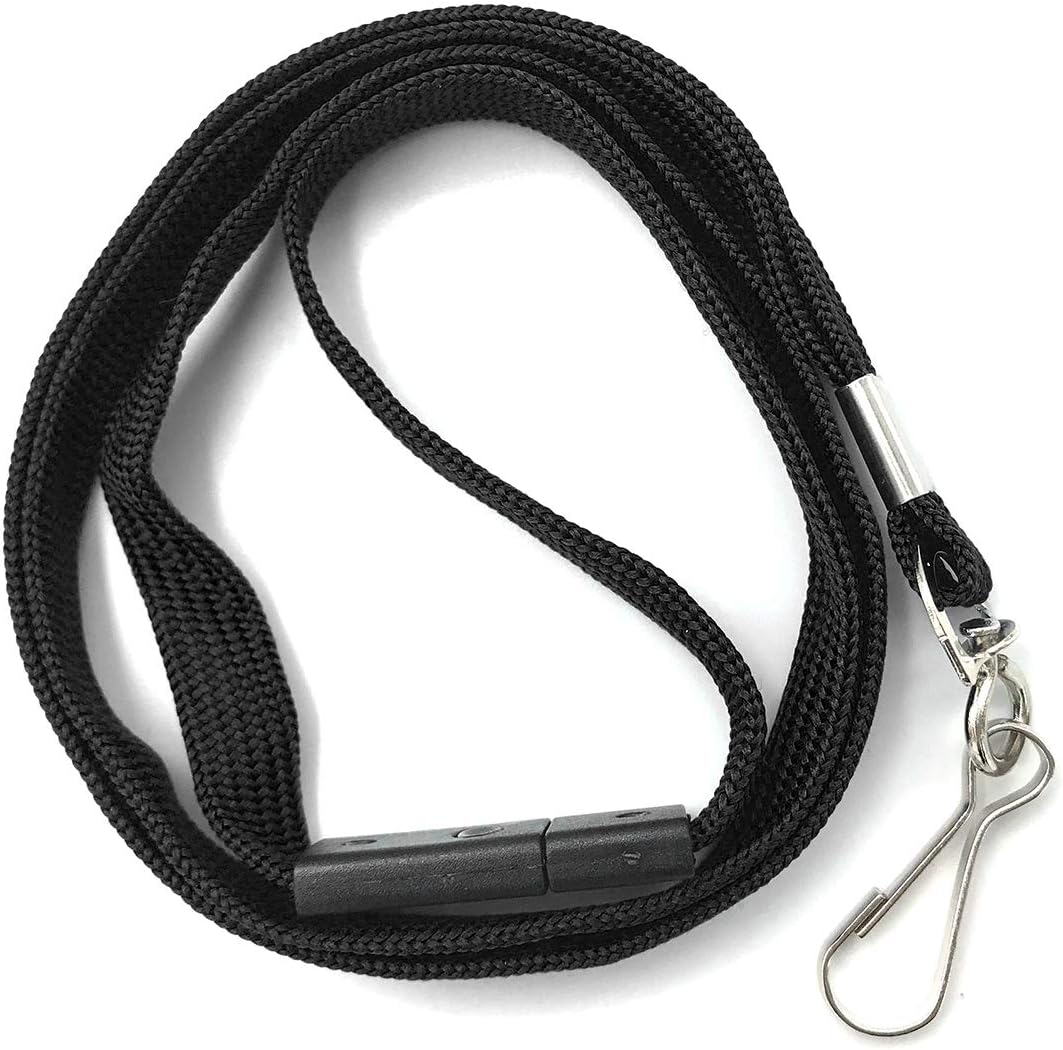 Bird Fiy Lanyards Safety Black Lanyards Neck Flat Premium Breakaway Badge Lanyard with J-Hook for ID Nametag Badge Holder (Black, 50 PCS)