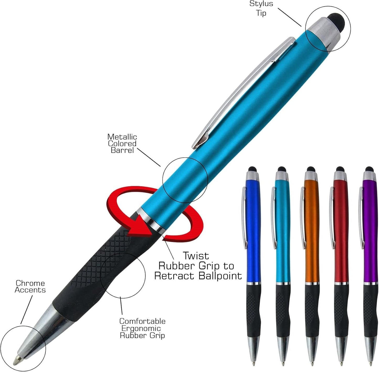 Personalized Pens With your Custom Logo or Text-300 Pack Bulk-for Businesses, Parties, and Events, 2 in 1 Ballpoint Pen + Capacitive Stylus forTouchscreen Devices, Rose Gold Barrel, Blue Ink
