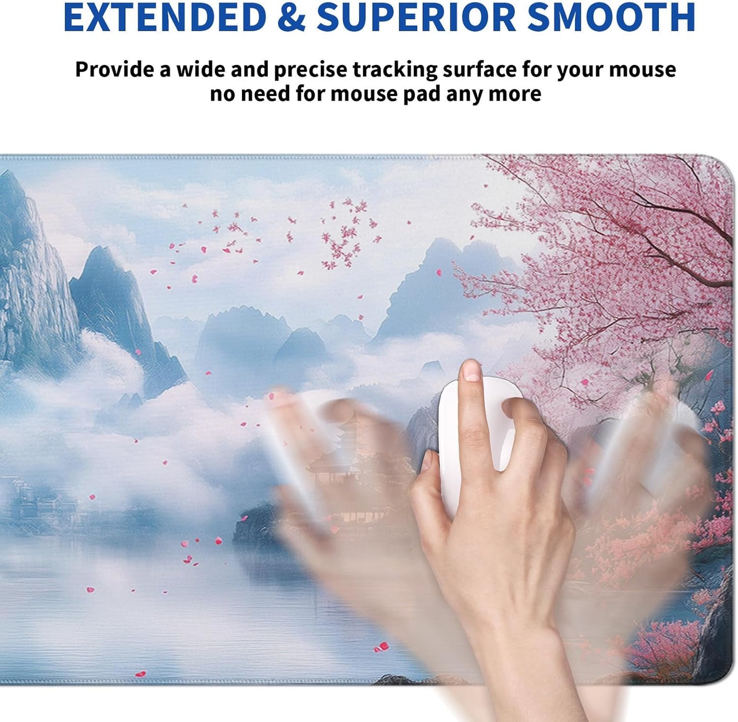 Cherry Blossom Watercolor Mouse Pad Abstract Big Mouse Pad 31.5x11.8 Inch Landscape Texture Non-Slip Rubber Base Large Mousepad Stitched Edges Keyboard Mouse Mat Desk Pad for Office and Home