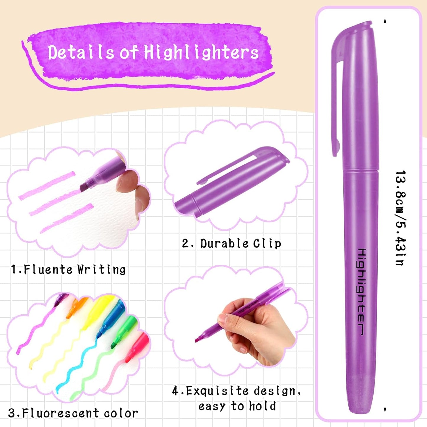 BESARME 60 Pack Highlighters Bulk Highlighter Assorted Colors 6 Colors Fluorescent Highlighters Markers for Home School Office