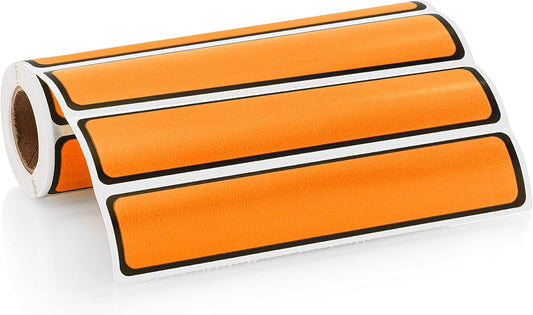 Carstens Adhesive Sticker Labels, 5 3/8” x 1”, Binder Labels for 1” Ring Binder Spines, Orange, Roll of 200