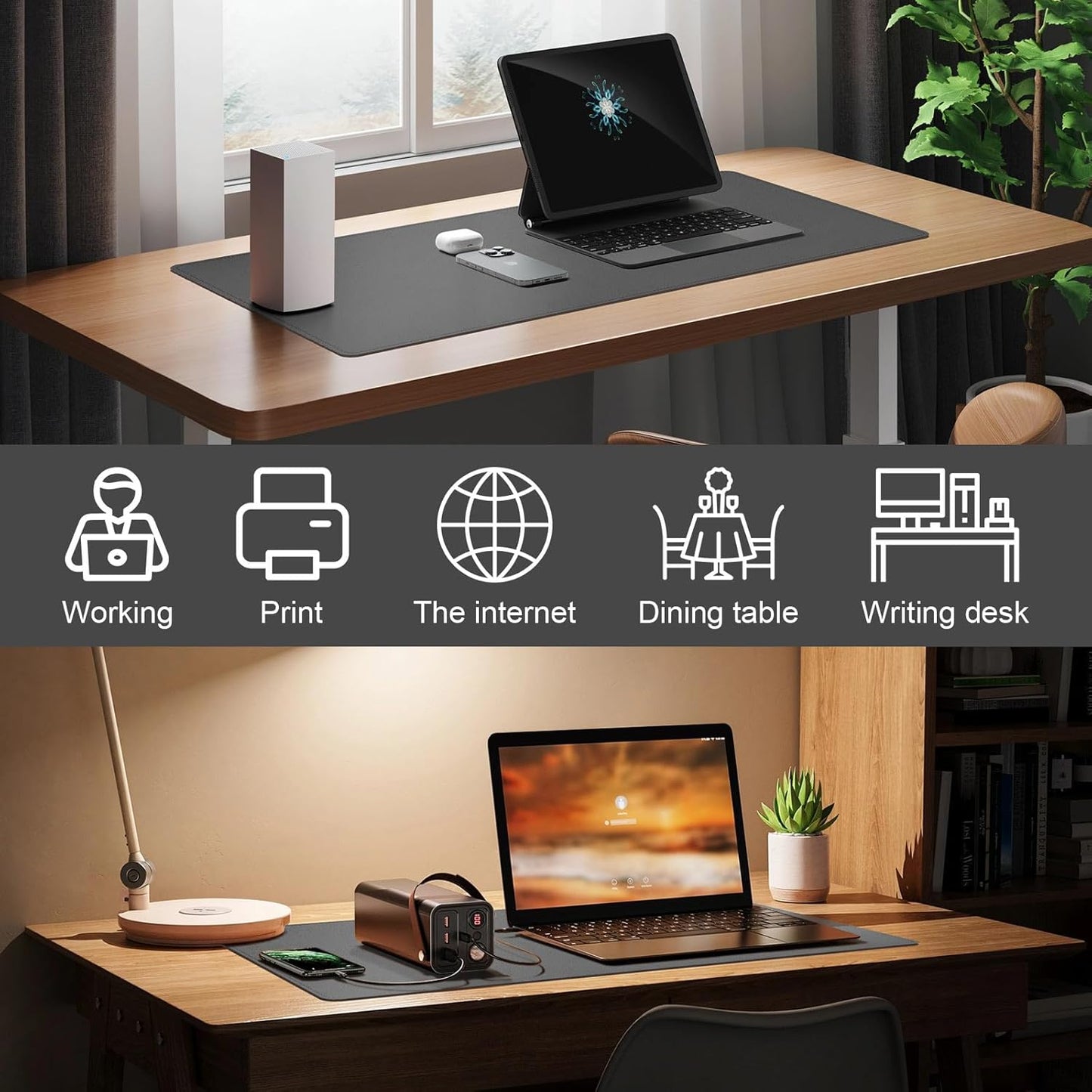 DAWNTREES Desk Mat Protector,PU Leather Desk Pad,Non Slip, Large Mouse Pad and Keyboard Mat, Waterproof Writing Pad for Office and Home (Dark Gray)