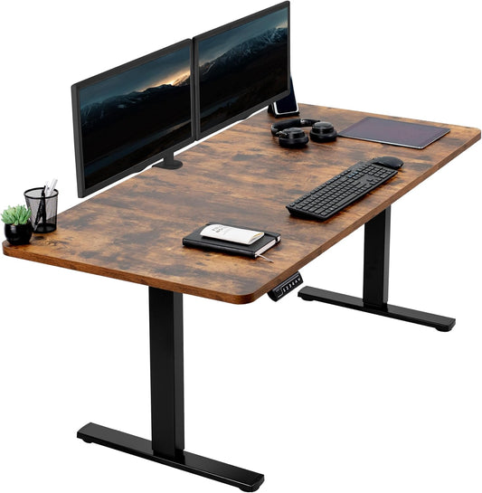VIVO Electric 60 x 30 in Rustic Standing Desk, Memory Height Adjustment, 1B Series, Vintage Brown Top Black Frame, DESK-KIT-1B6N-30
