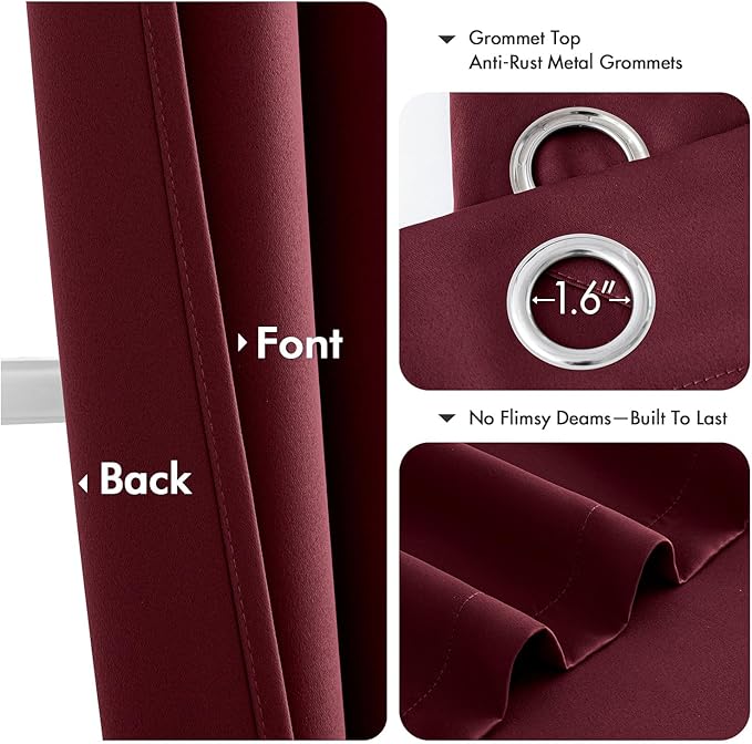 MIULEE Short Curtains for Windows - Burgundy Red Blackout Half Window Curtains Thermal Insulated Privacy Drapes for Kitchen Bedroom Bathroom Grommet Top Small Basement Tiers W40 x L36 Inch 2 Panels