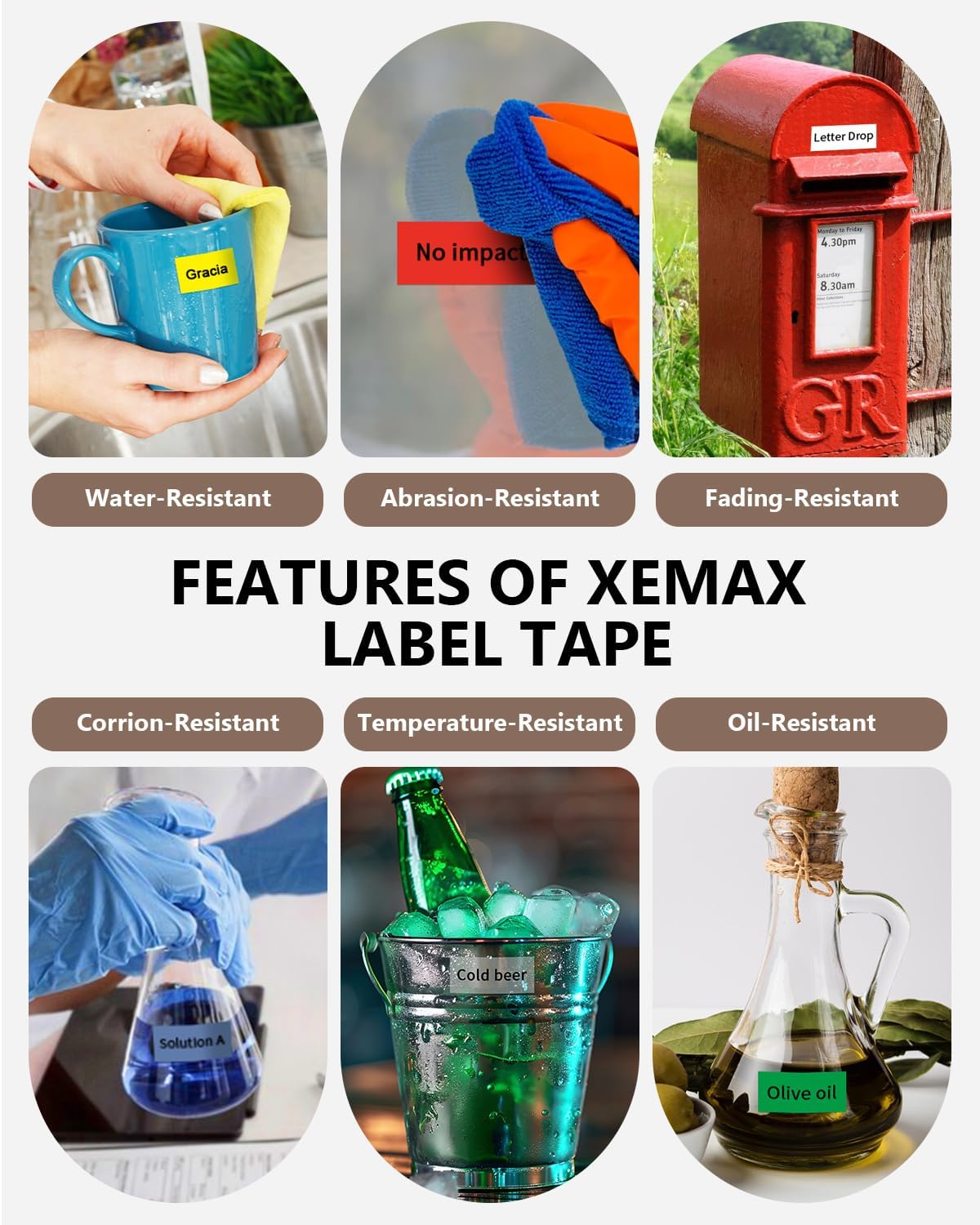 6-Pack Tze 18mm 0.7" Laminated Colored Label Tape Compatible for Brother P Touch Label Tape 3/4 Inch Tze 241 Label Maker Tape for PTD400 PTD610BT PTD410, White/Clear/Red/Blue/Yellow/Green