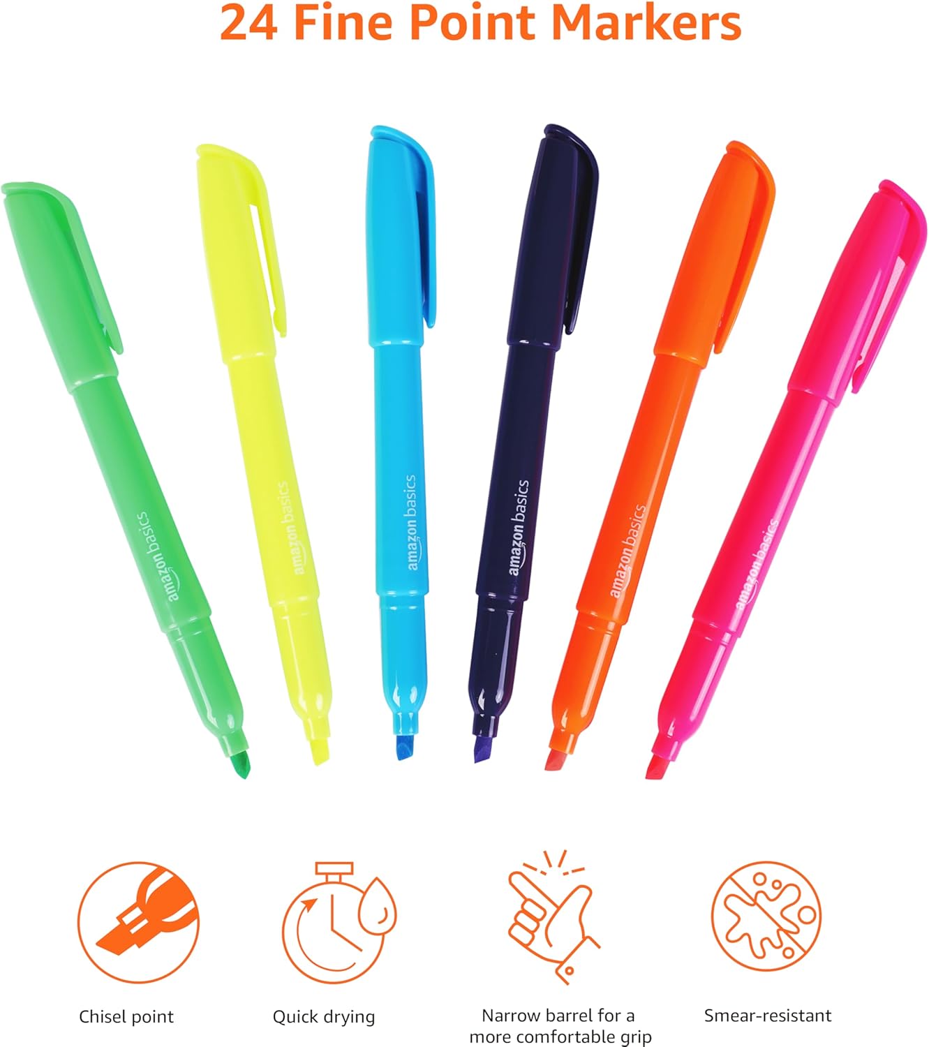 Amazon Basics Highlighters, Fluorescent Ink, Chisel Tip, School Supplies, 24 Pack, Multicolor