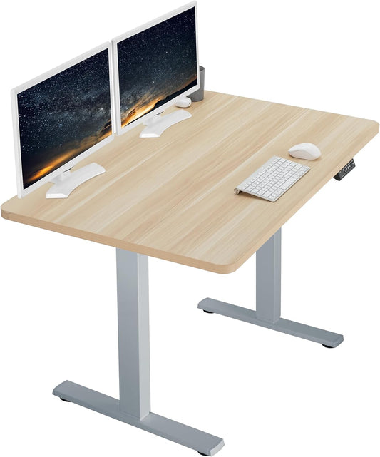 VIVO Electric 48 x 30 in Standing Desk, Memory Height Adjustment, 1B Series, One-Piece Light Wood Top, Gray Frame, DESK-KIT-1G5C