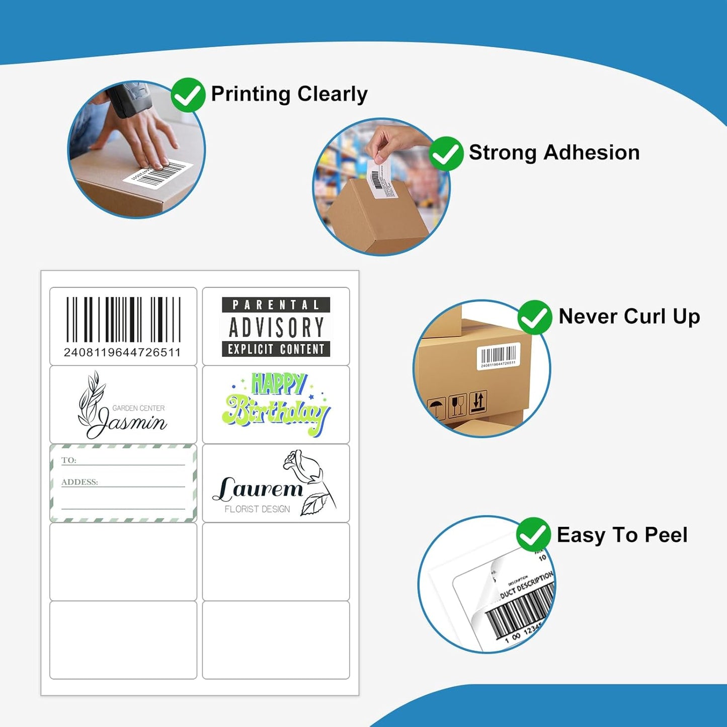 2" x 4" Shipping Address Labels, Laser/Inkjet Label Printer White Labels, Strong Adhesive Mailing Shipping Label（30 Sheet, 300 Labels）（HB-R010）