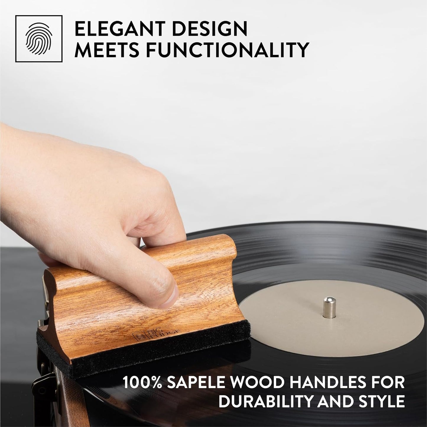 Big Fudge Vinyl Record Cleaning Kit - Collector's Edition - 100% Sapele Wood Vinyl Accessories - Velvet Vinyl Record Cleaner, Anti-Static Vinyl Brush, Stylus Brush and Vinyl Cleaner Solution w/Case
