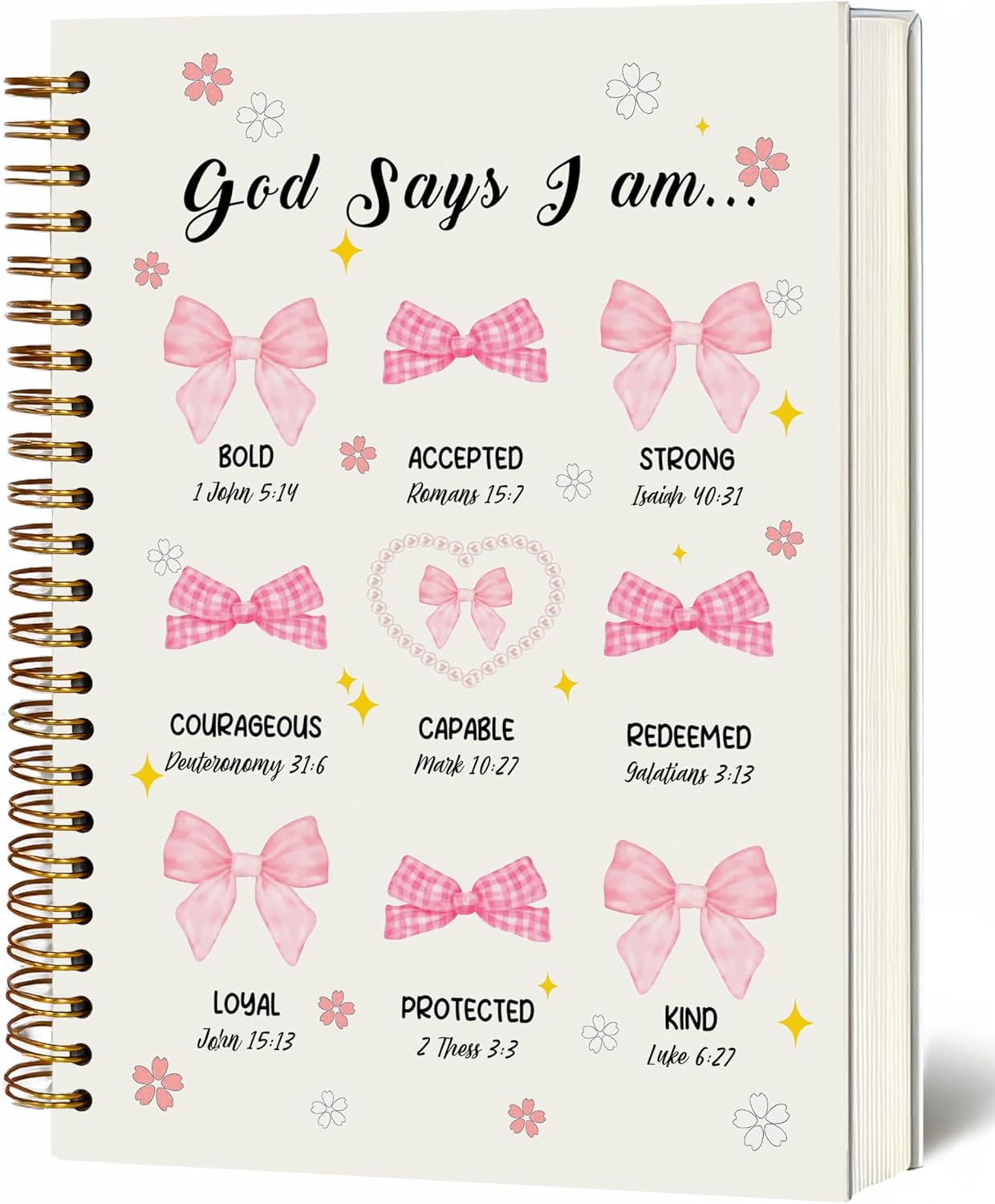 Bible Notebook, A5 Spiral Christian Journal with Floral Pink Butterfly Notebook, Bible Verse-God Says You Are, Inspirational Notebooks for Women, Bible Study, Gift for Birthday Christmas