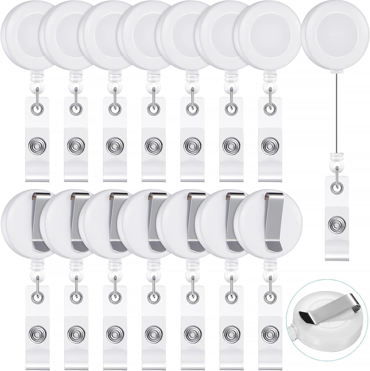 Zonon 100 Pieces Retractable Badge Reel Clips ID Card Holder Reel with Metal Belt Clip for Hanging Cards Key Chains, Name Badge Holders for Nurses Teachers Students(White)