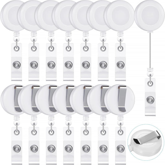 Zonon 100 Pieces Retractable Badge Reel Clips ID Card Holder Reel with Metal Belt Clip for Hanging Cards Key Chains, Name Badge Holders for Nurses Teachers Students(White)