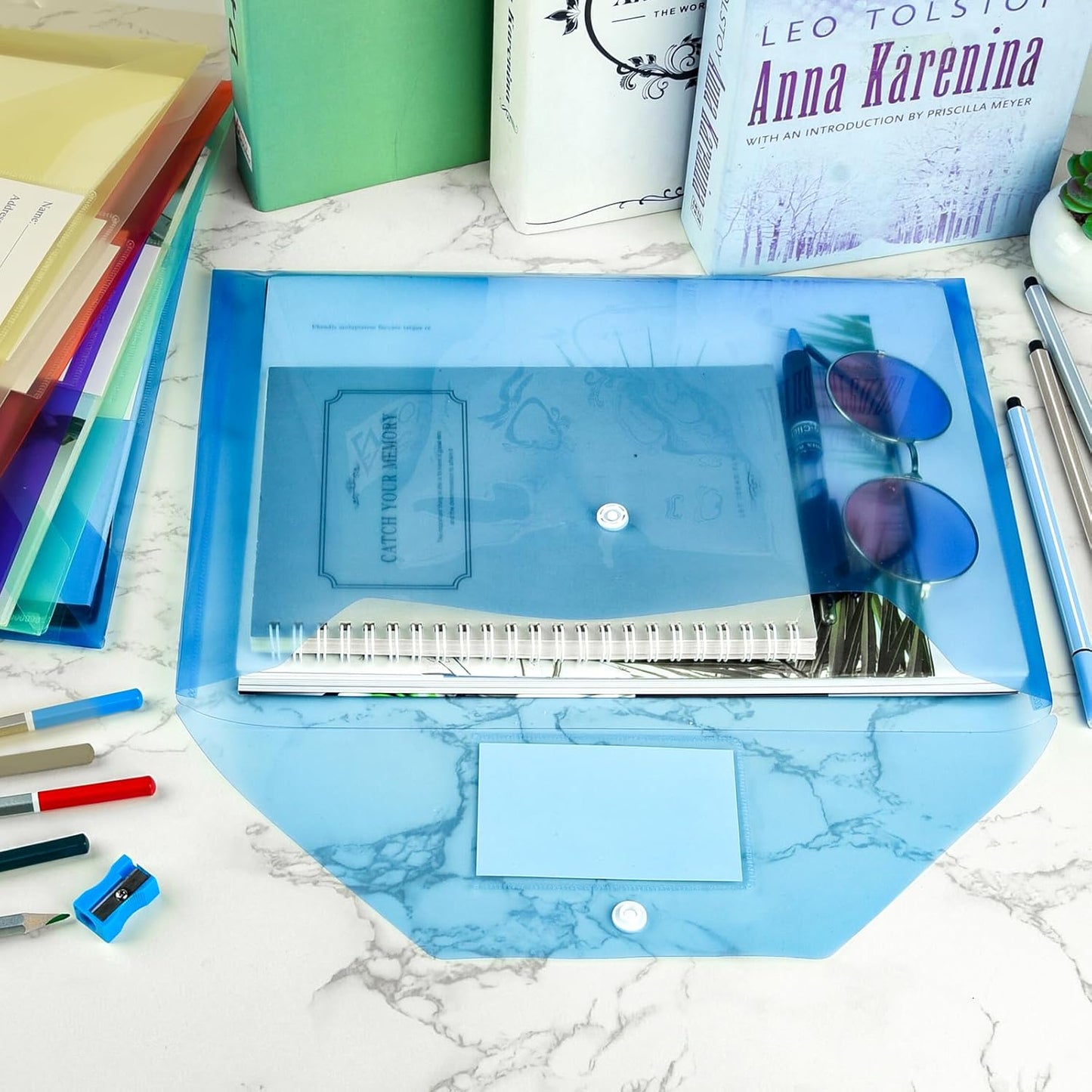 NACHLYNN 18 Pack Plastic Envelopes Plastic Folders with Snap Closure, 6 Colors A4 Size Clear File Envelopes with Label Documents Folders Organizers for Home Work Office Organization