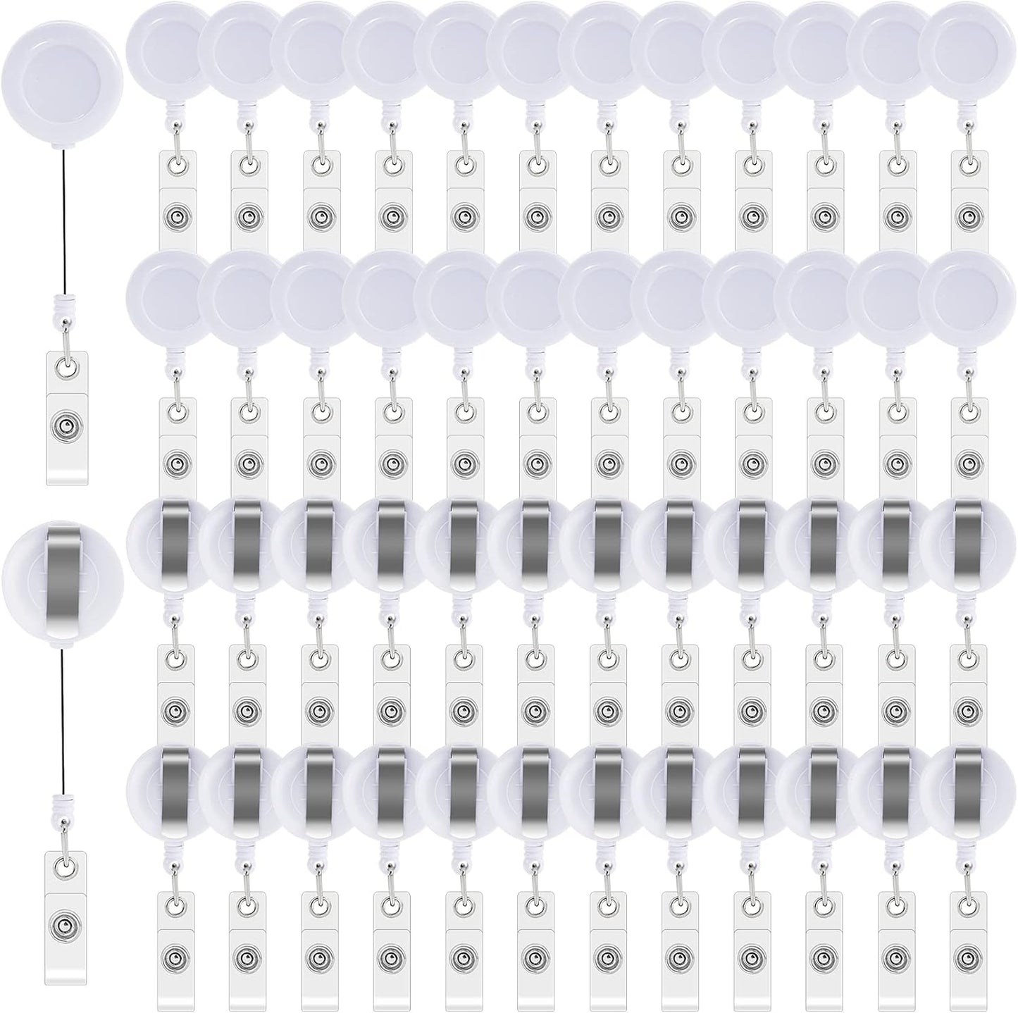 50 Pack Retractable Badge Reels,Retractable Badge Holder Reels with Belt Clip,Badge Reel Clips Holder for Hanging ID Card Key Chain Doctor Nurse Teachers Students Office Workers (White)