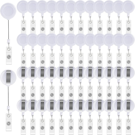 50 Pack Retractable Badge Reels,Retractable Badge Holder Reels with Belt Clip,Badge Reel Clips Holder for Hanging ID Card Key Chain Doctor Nurse Teachers Students Office Workers (White)