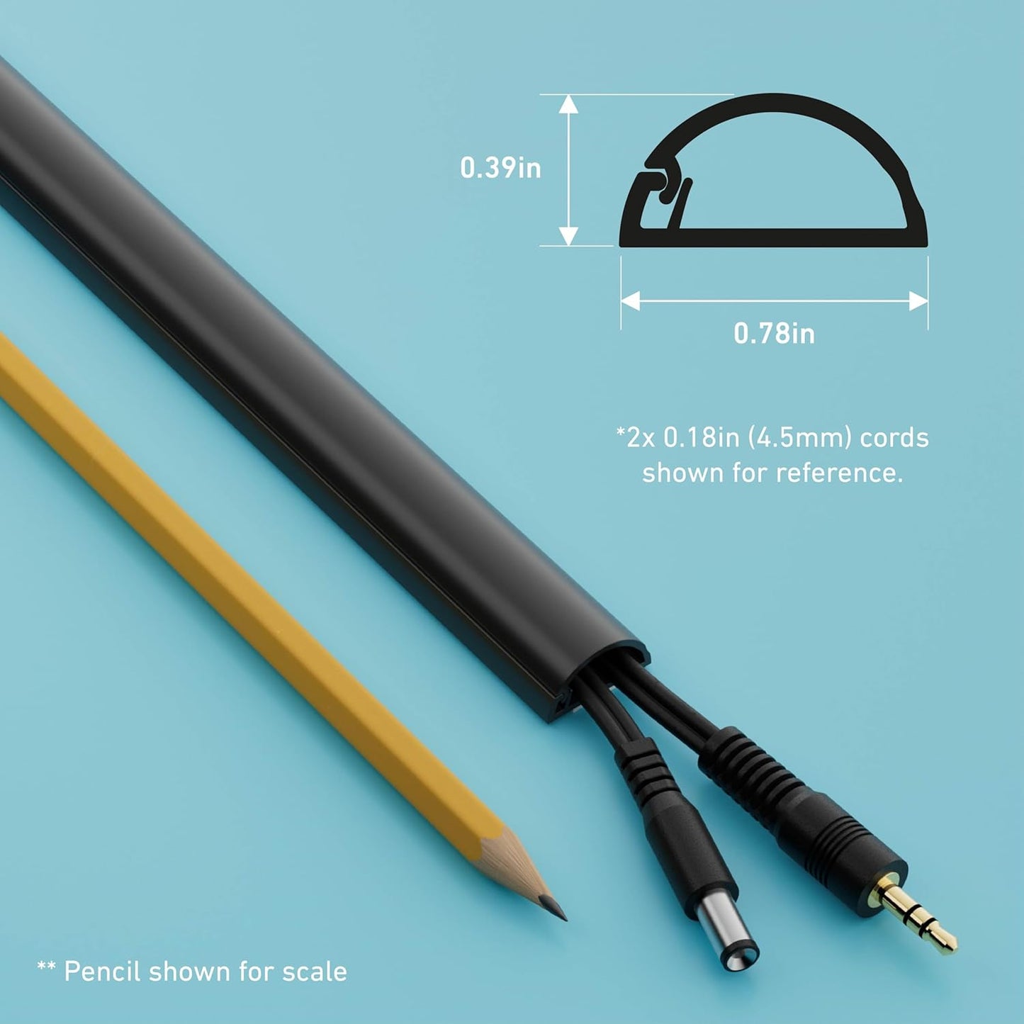 D-Line Half Round Cord Hider, Patented Cable Cover, Hide TV Wall Mount Wires, Raceway for Cords, Decorative Wire Covers, Paintable, Adhesive Cable Concealer, 1x 0.78in W x 0.39in H x 39in L, Black