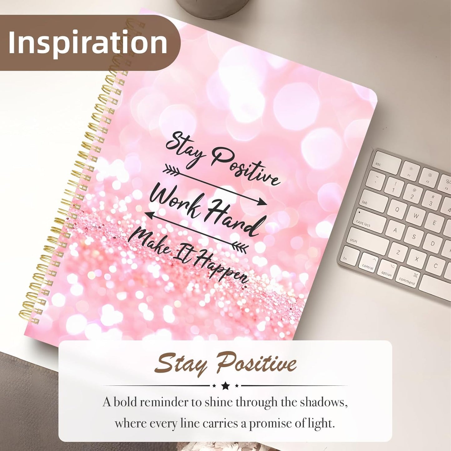 Cute Spiral Notebook journal A4 Aesthetic Pretty Design for Women Girls Kawaii with Pocket, 8.5 x 11 inch, Graph, Positive