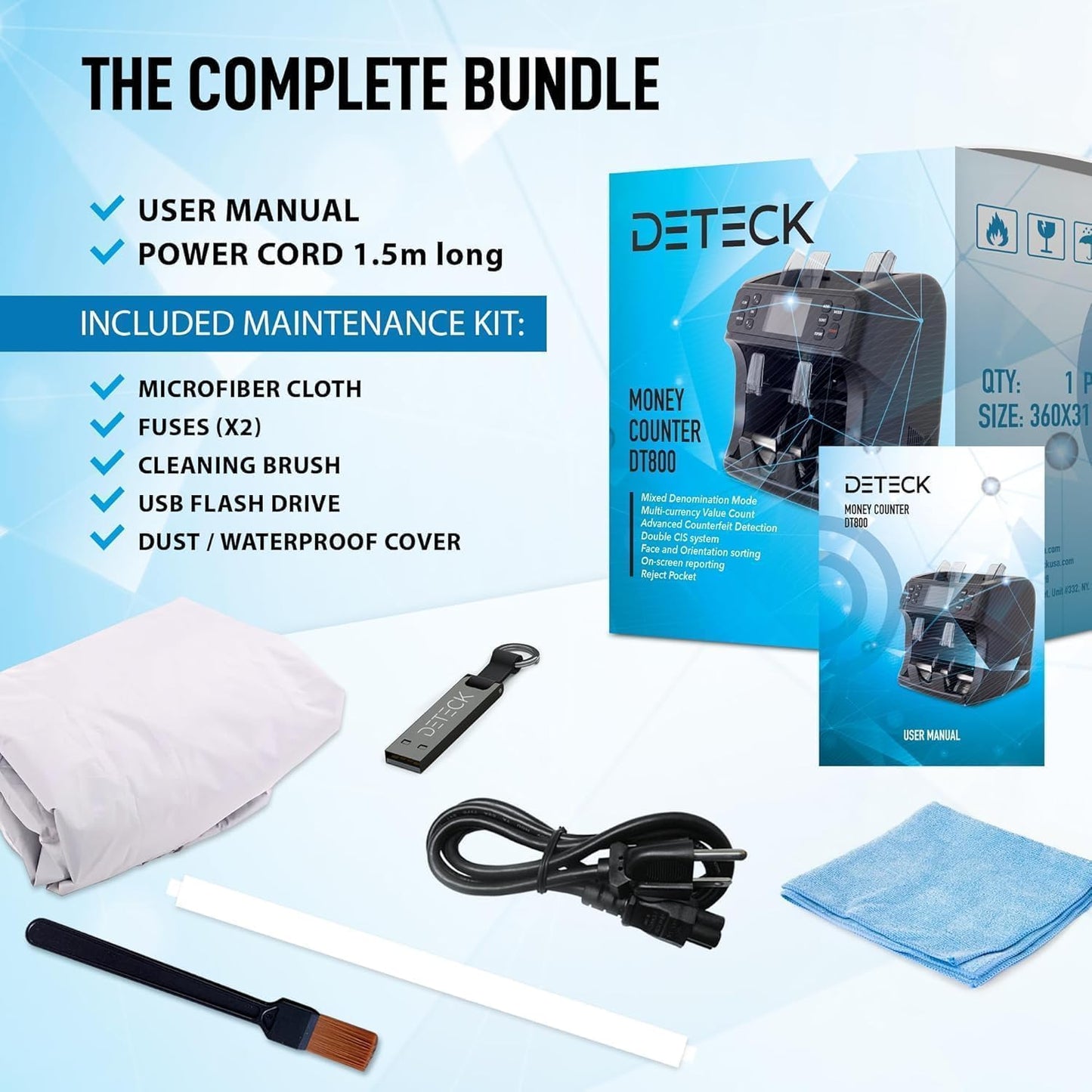 DETECK DT800 Bank Grade Mixed Denomination Money Counter with Reject Pocket, Multi Currency, Bill Counter 2CIS/UV/IR/MG/MT Counterfeit Detection, Cash Counter Serial Number, Printer Enabled