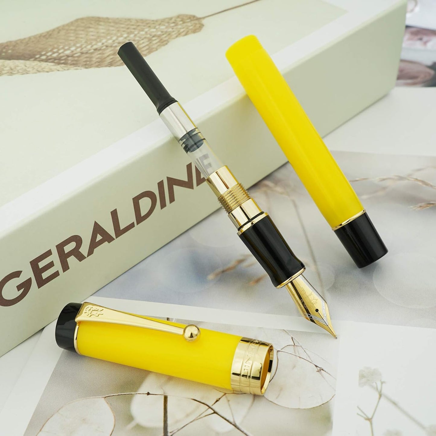 Jinhao 100 Fountain Pen Celluloid Classic Style, #6 Nib Smooth Writing Instrument with Refillable Converter and Pen Case Set