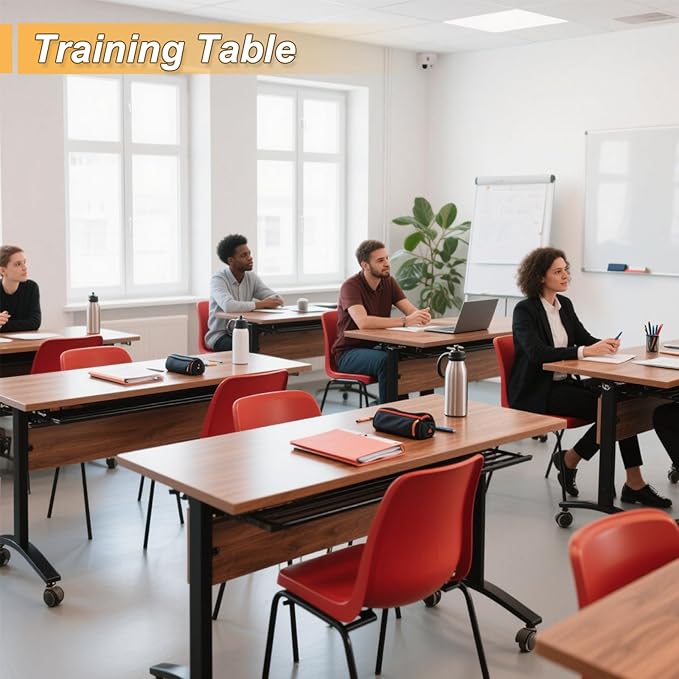 Conference Room Table with Silent Wheels, Mobile Folding Conference Table for 16 Person,Flip Top Office Training Tables with Walnuts Wood Tabletop, for School,Business Meeting Rooms (8Pack 47in)