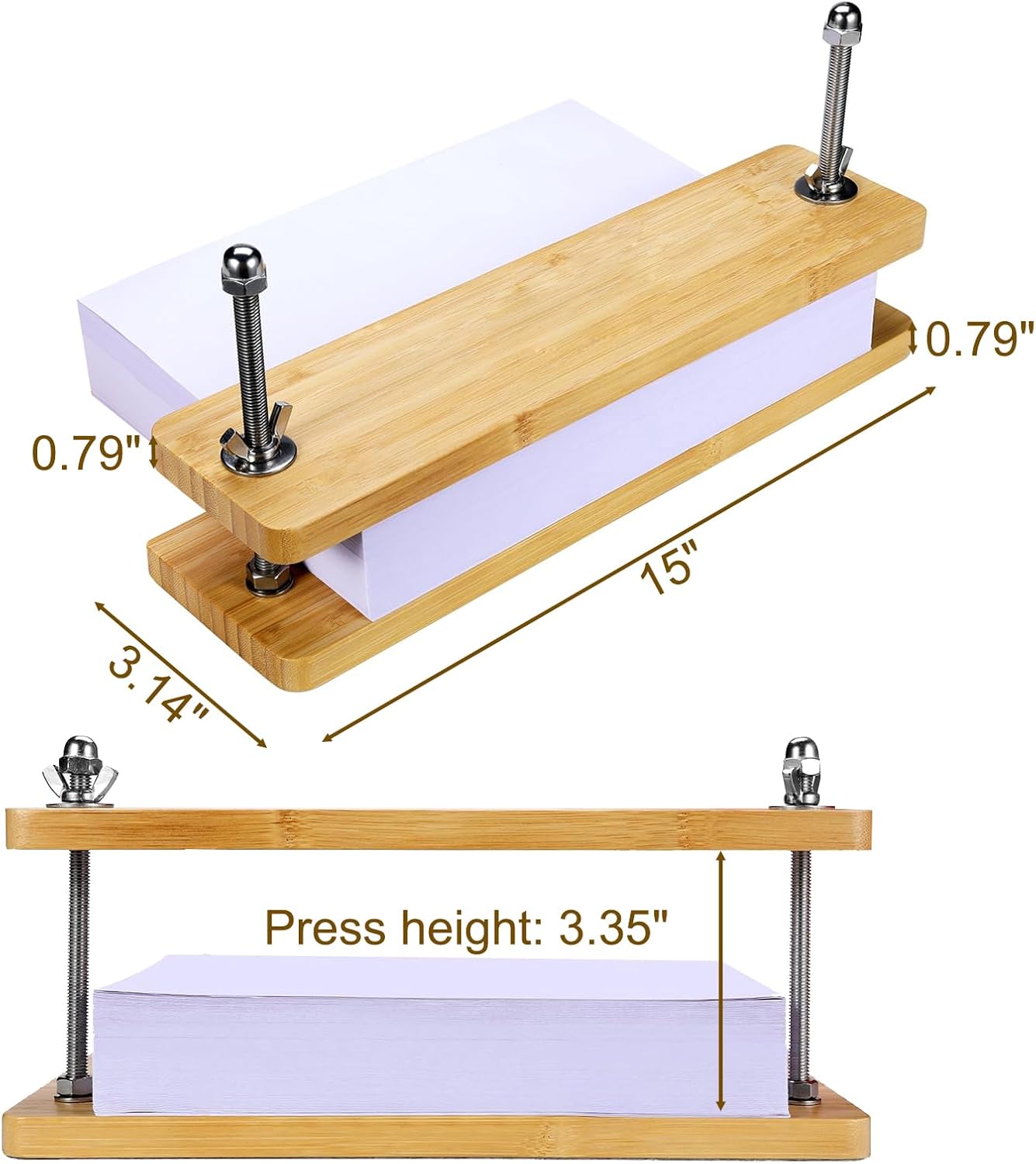 Book Press - Bamboo Wood Bookbinding Press for Craft Enthusiasts - Anti-Slip Mat, Portable & Handmade Book Binding Tool (Book Press)