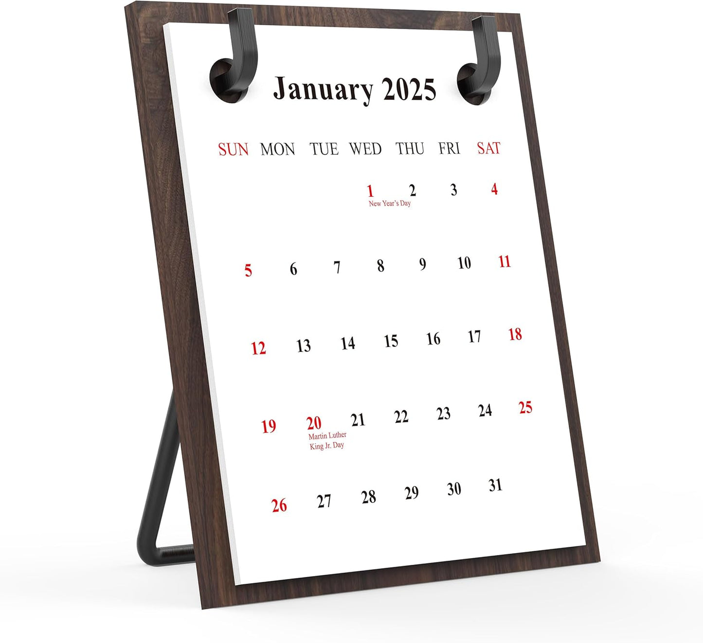 2025 2006 Retro Desktop Calendar Tabletop Decoration Calendar Walnut Wood Calendar with Iron Brackets Suitable for Office Business Home (Black Walnut)