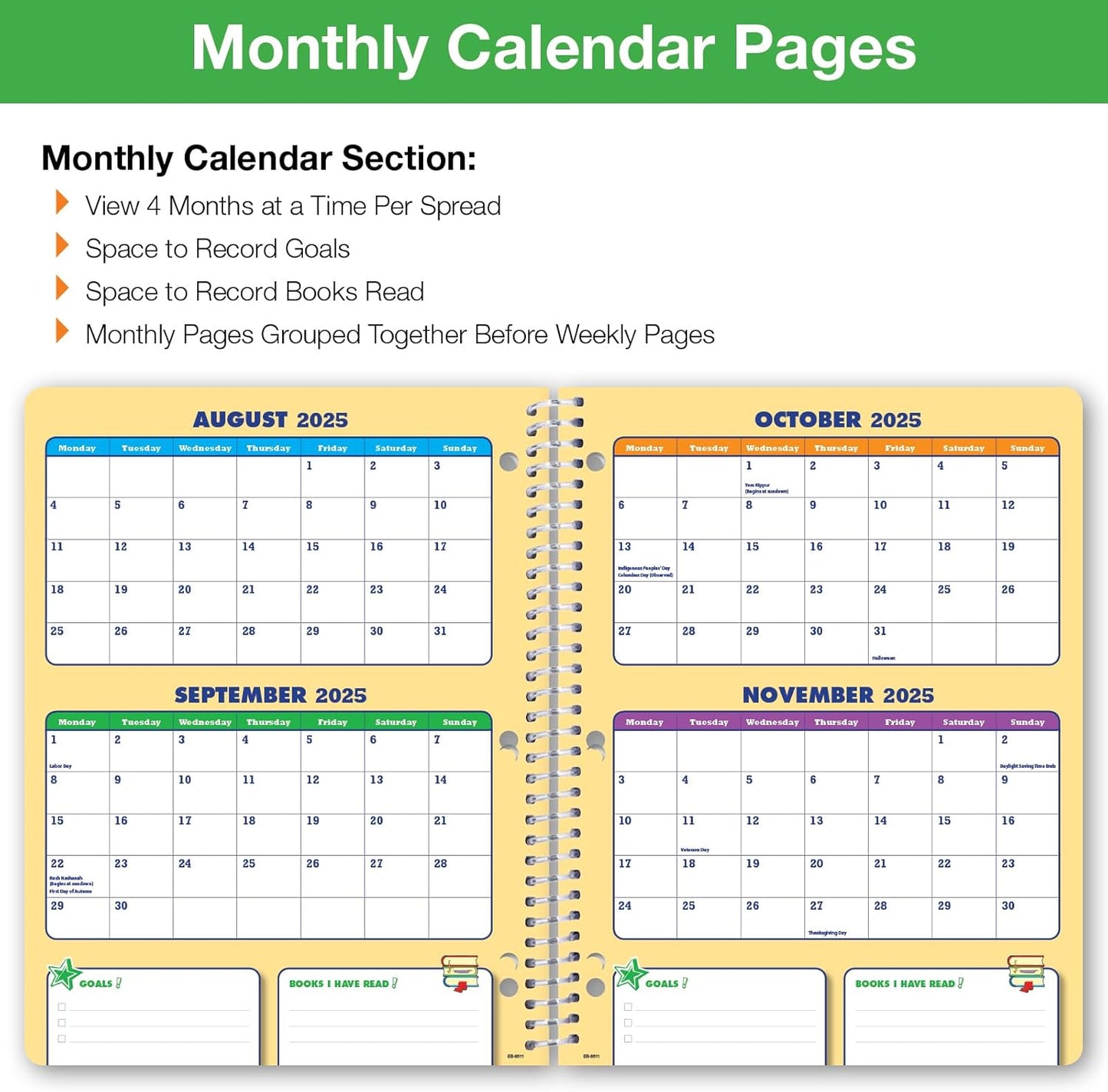 Global Datebooks 2025-2026 Elementary Student Planner 8.5x11 - Dated Weekly & Monthly Academic Planner (Large) with Ruler/Bookmark & Stickers, Ideal for Homework, Block Style, Paint Splatter