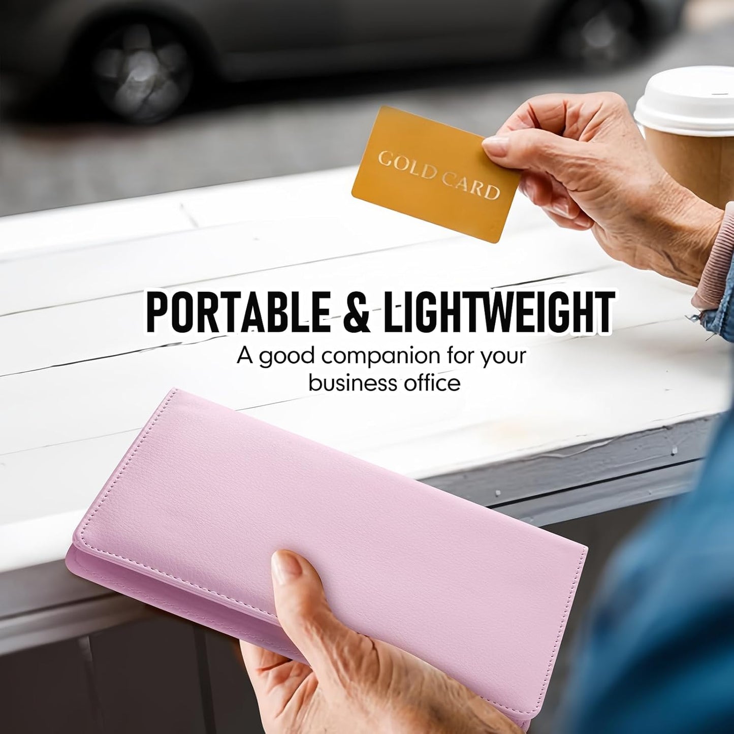 300 Business Cards Holder, 50 Pages Gift Cards Holder, Professional PU Leather Credit Cards Organizer Wallet, Portable Name Card Book Binder Folder, Men Women & Office Supplies, Pink