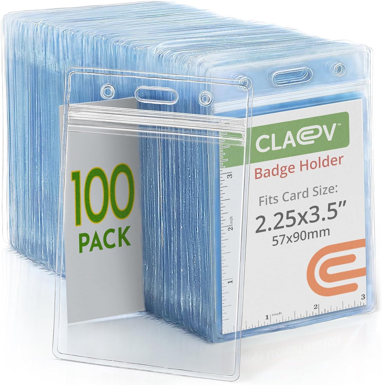 Claev Fast Seal Vertical ID Badge Holders (2.25x3.5 inch Standard, 100 Pack), Clear Waterproof Plastic Name Card Holders for Conferences, Conventions, Offices & Schools