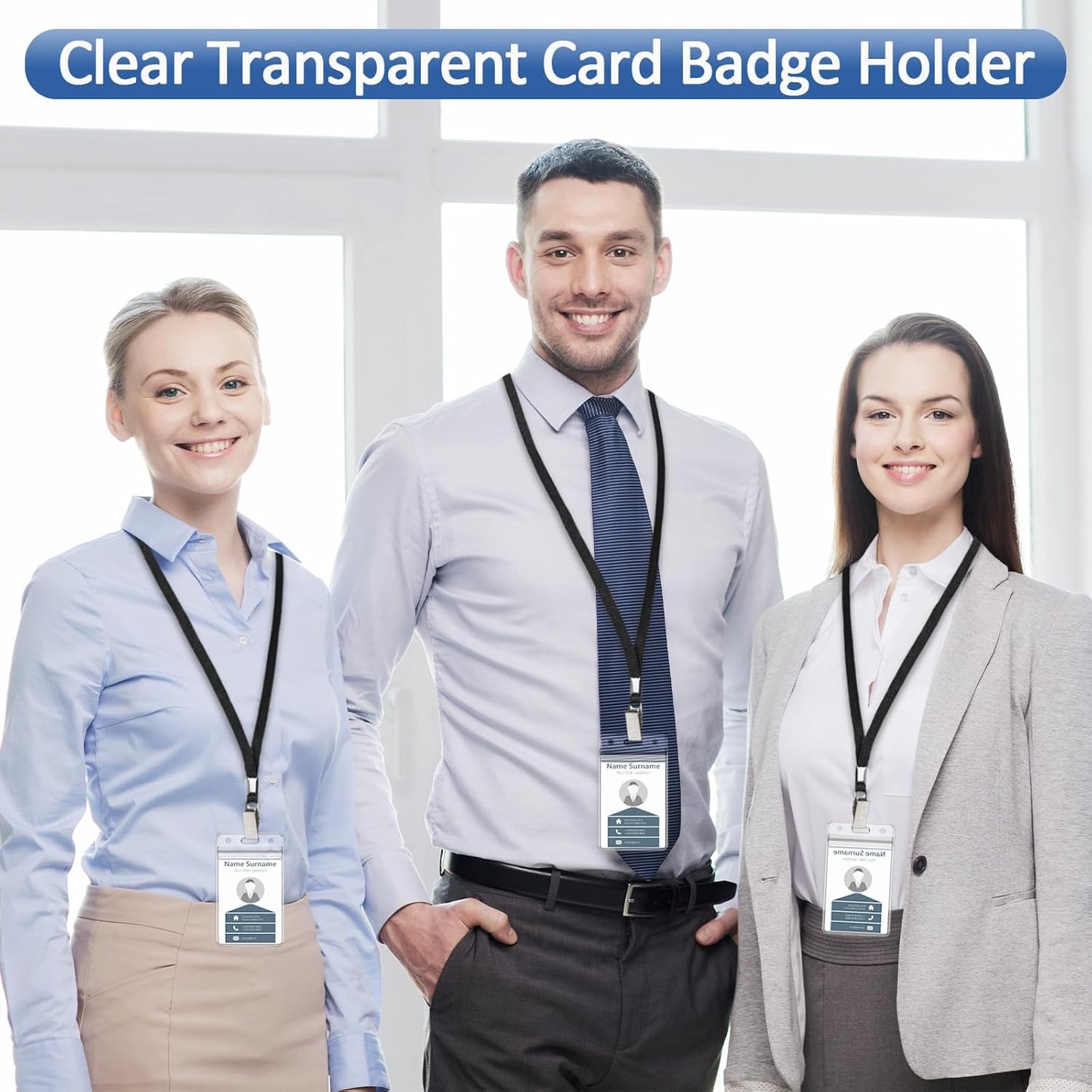 400 Pack Neck Lanyard Bulk with ID Card Holder Lanyards for ID Badges Vertical Name Badge ID Card Holders Flat Neck Lanyards with Clip for Nurses Teacher Students, Black