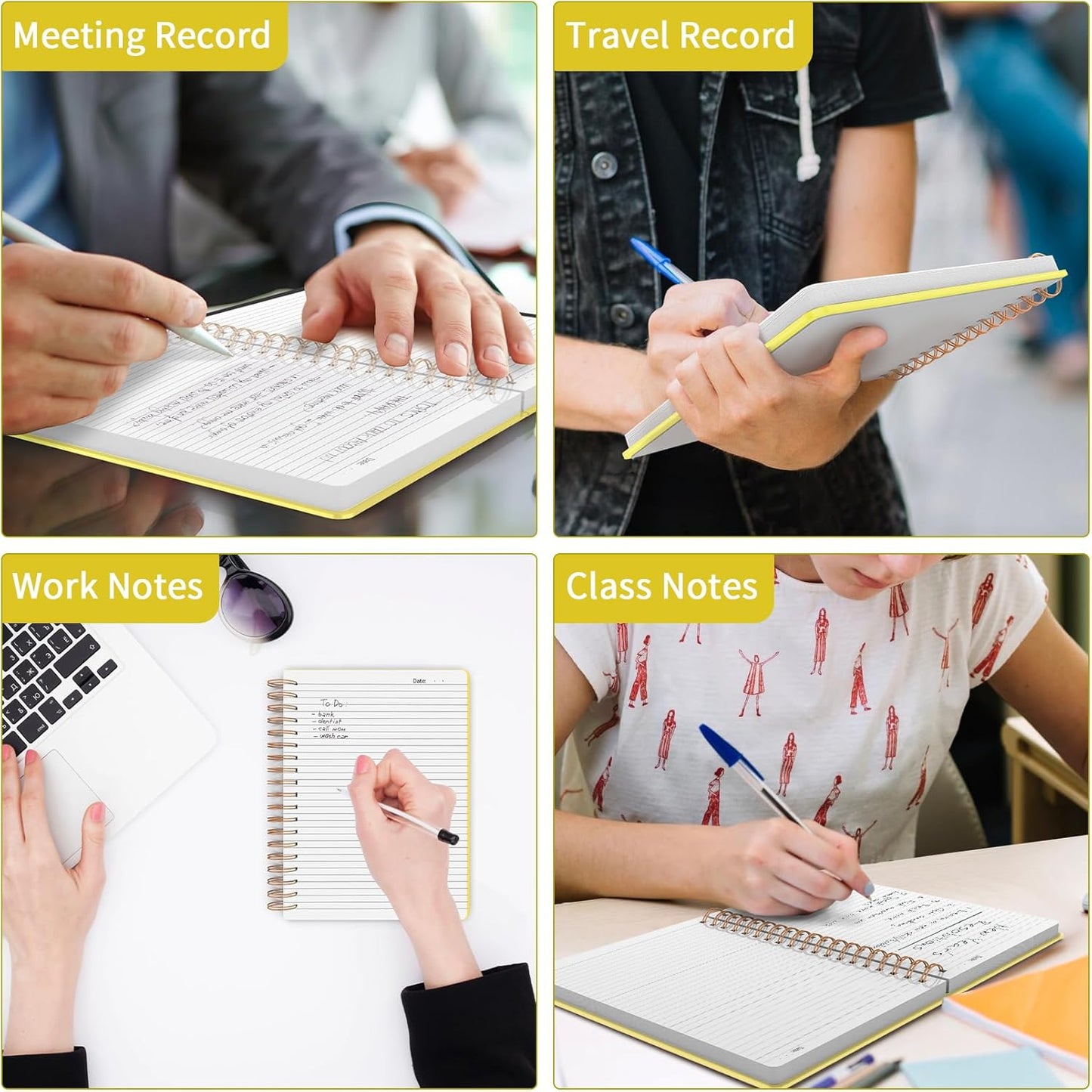 Forvencer A4 Lined Spiral Journal Notebook with 300 Numbered Pages, 11" X 8.5" Thick Journals for Writing with 100GSM Paper, Hardcover Notebooks with Contents for Work, School, Yellow