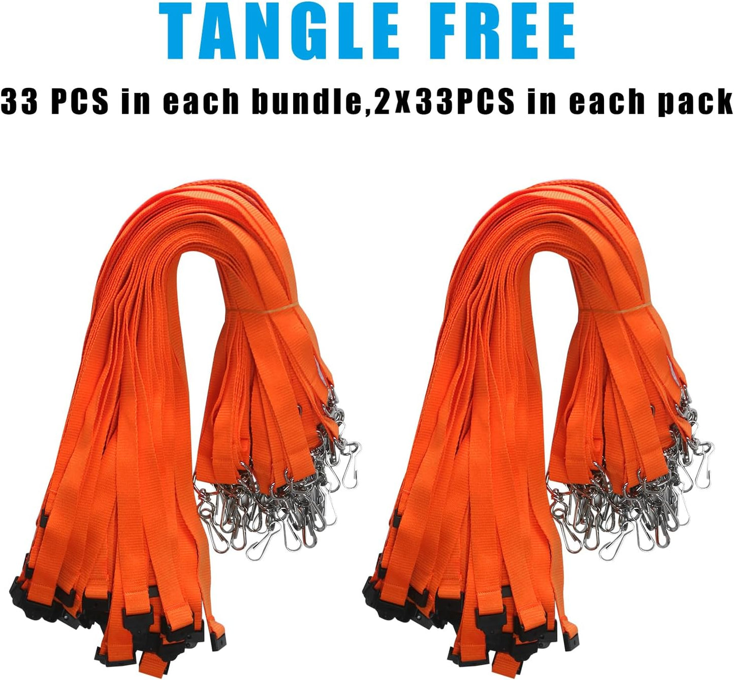 66 Pcs Breakaway Lanyards with Swivel J Hook Premium Bulk Flat Safety Lanyards for ID Badges, Schools, Students, Coaches, Festivals, Volunteers and Team Activities (Orange)