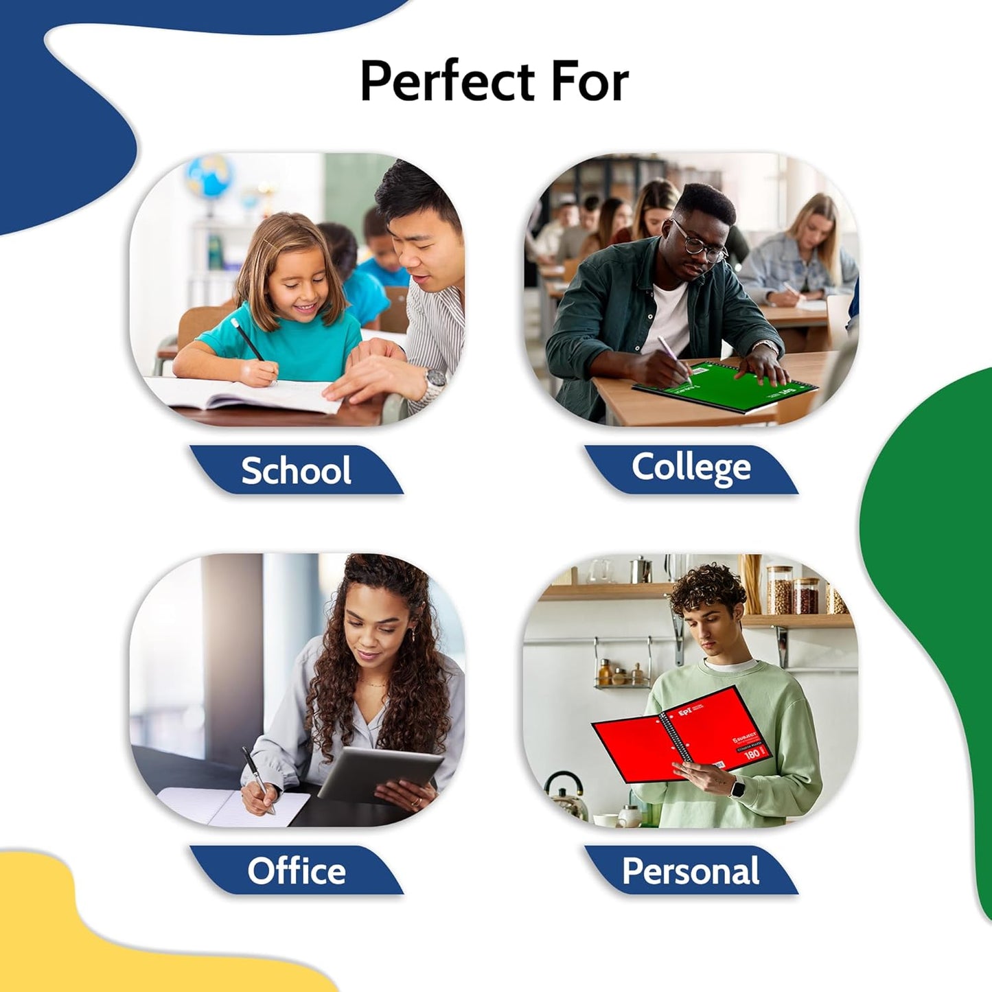 EPI Spiral Notebook | 5 Subject - College Ruled - 180 Sheets, Durable Spiral Binding | 10.5 x 8 in | Classroom Supplies | School, Office, Note Taking, Journaling - 3 Pack